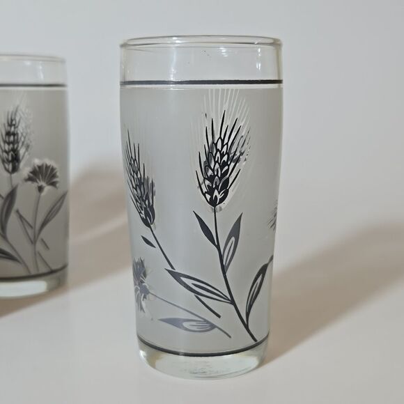 Libbey Gray Wheat Frosted Juice Glasses Vintage Wildflowers Frosted Mini 4 oz - Picture 9 of 16